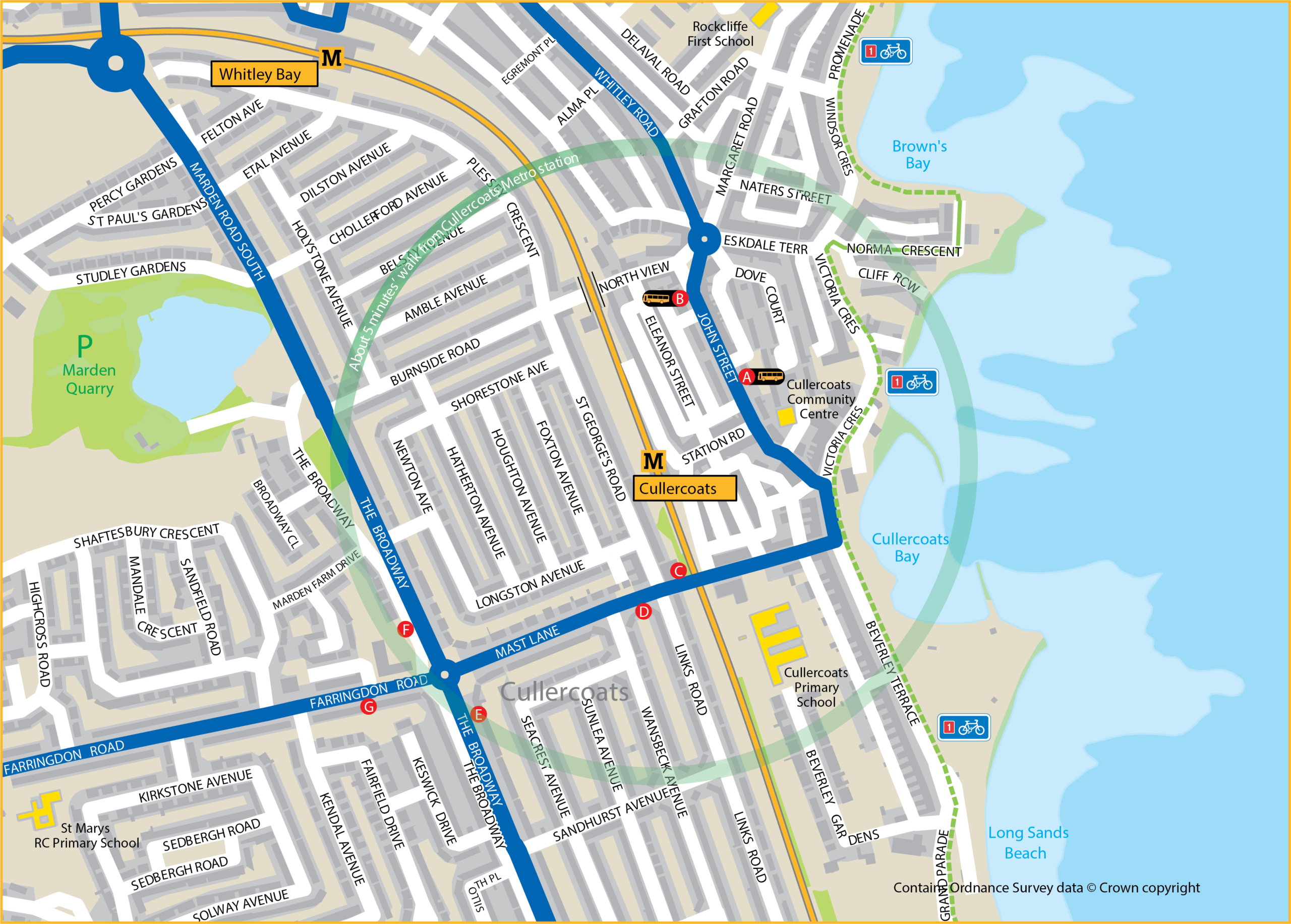 Cullercoats station area map