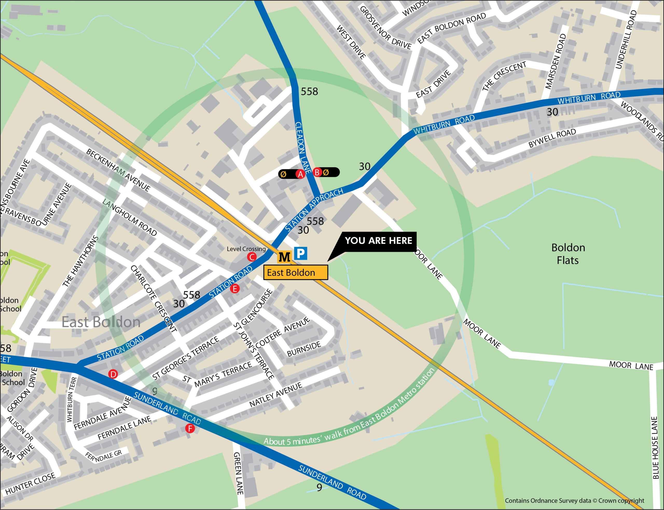 East Boldon station area map