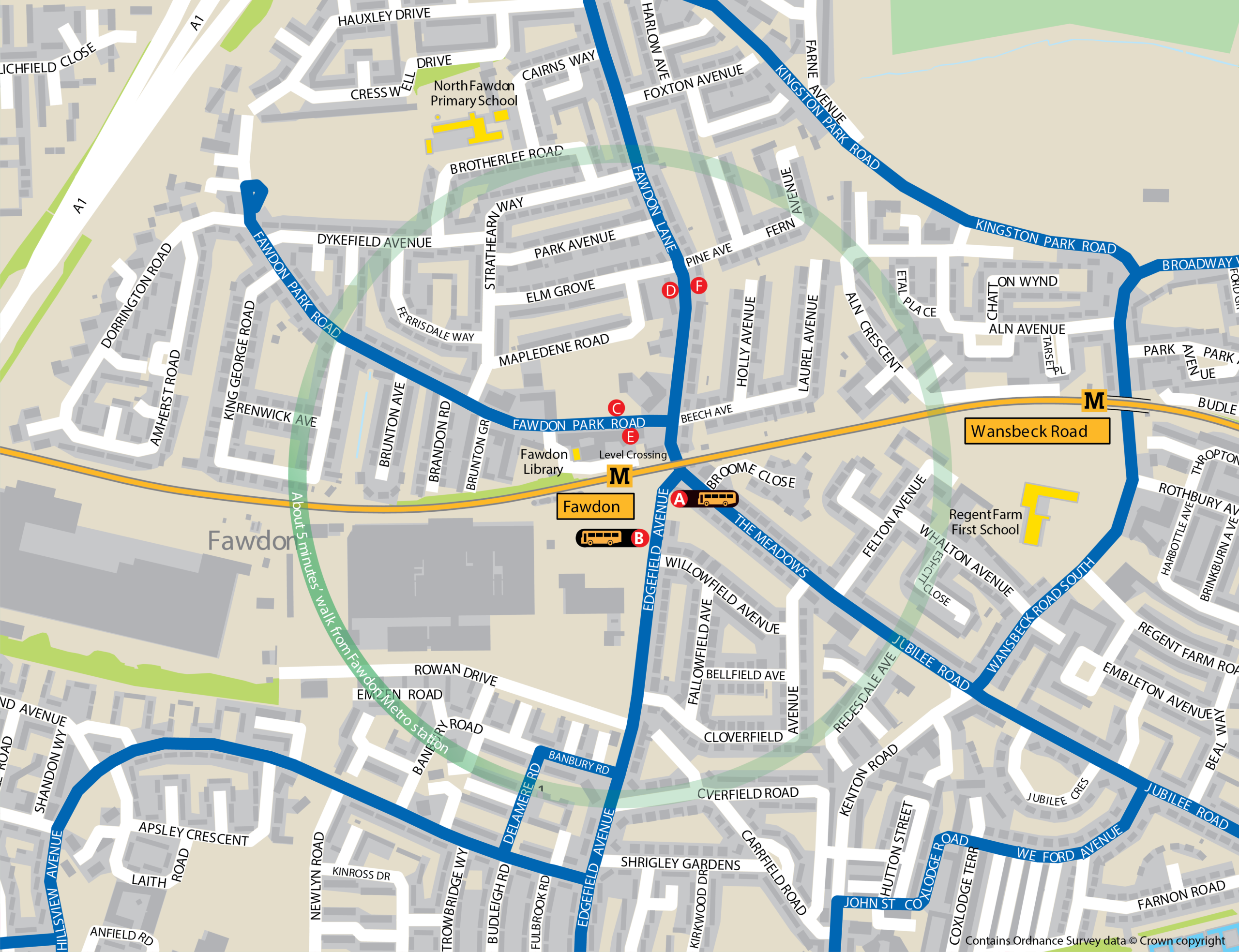 Fawdon station area map