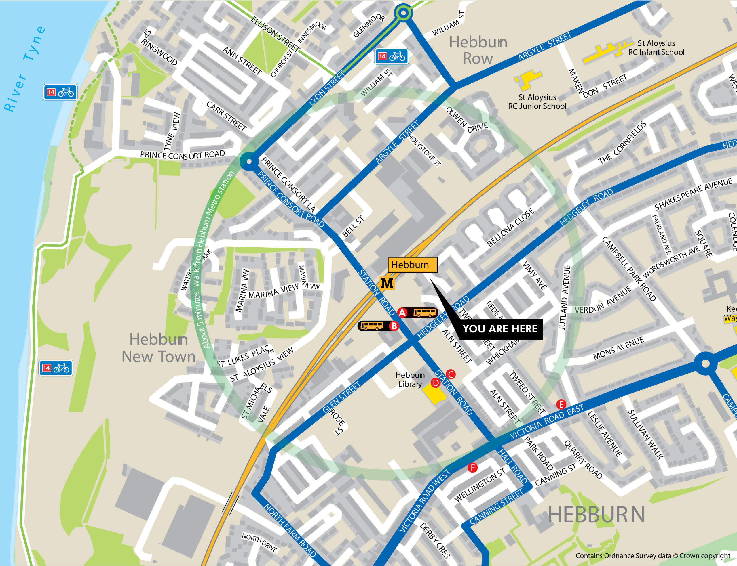 Hebburn station area map