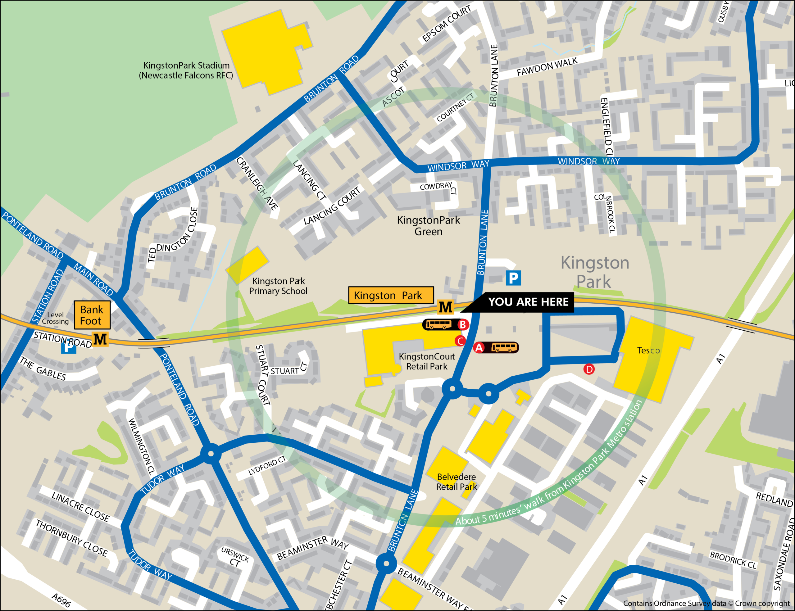 Kingston Park station area map