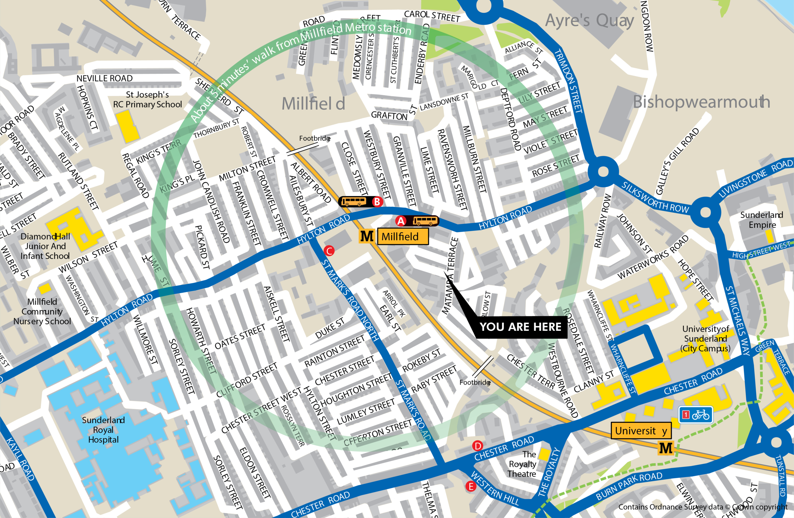 Millfield station area map