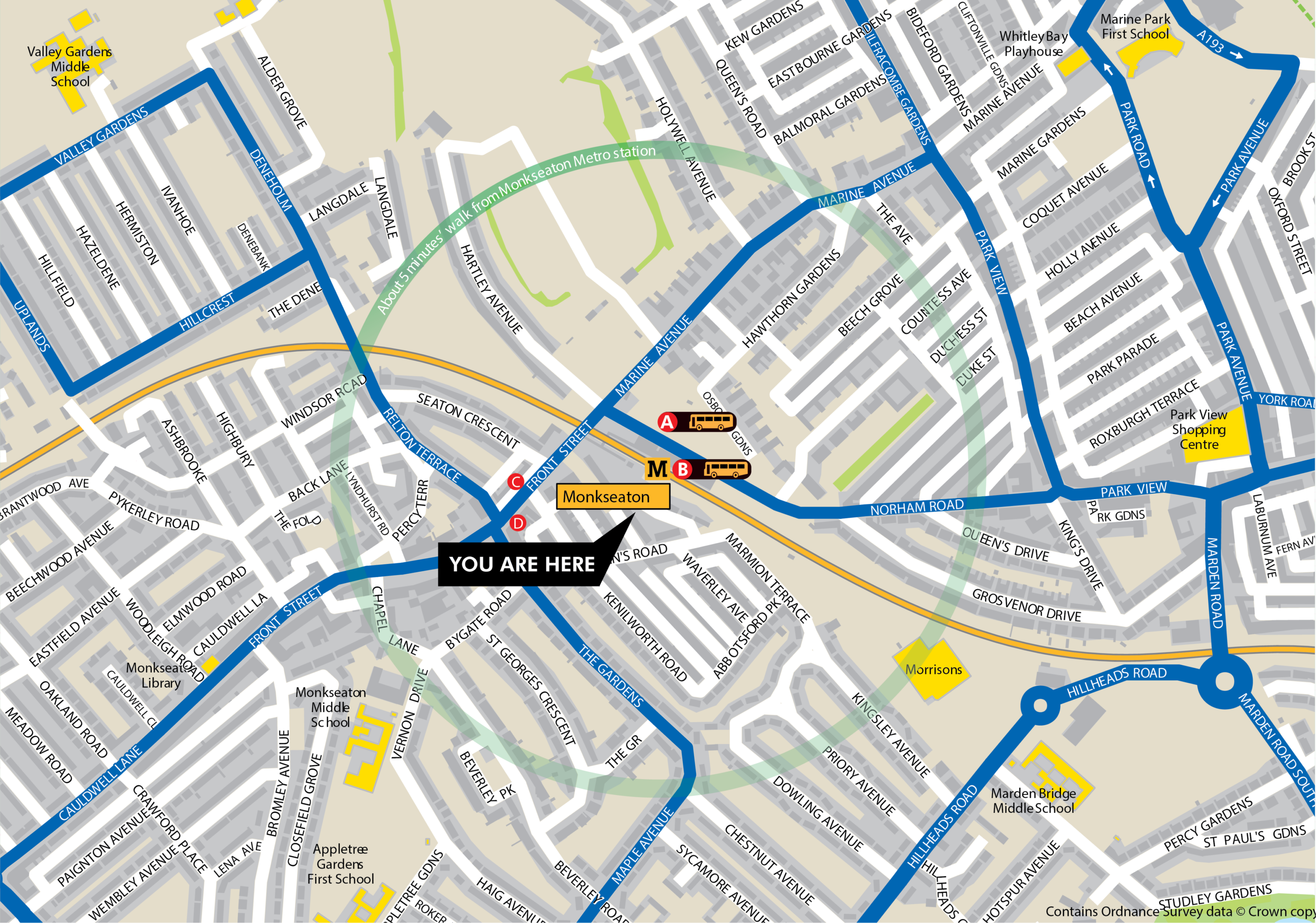 Monkseaton station area map