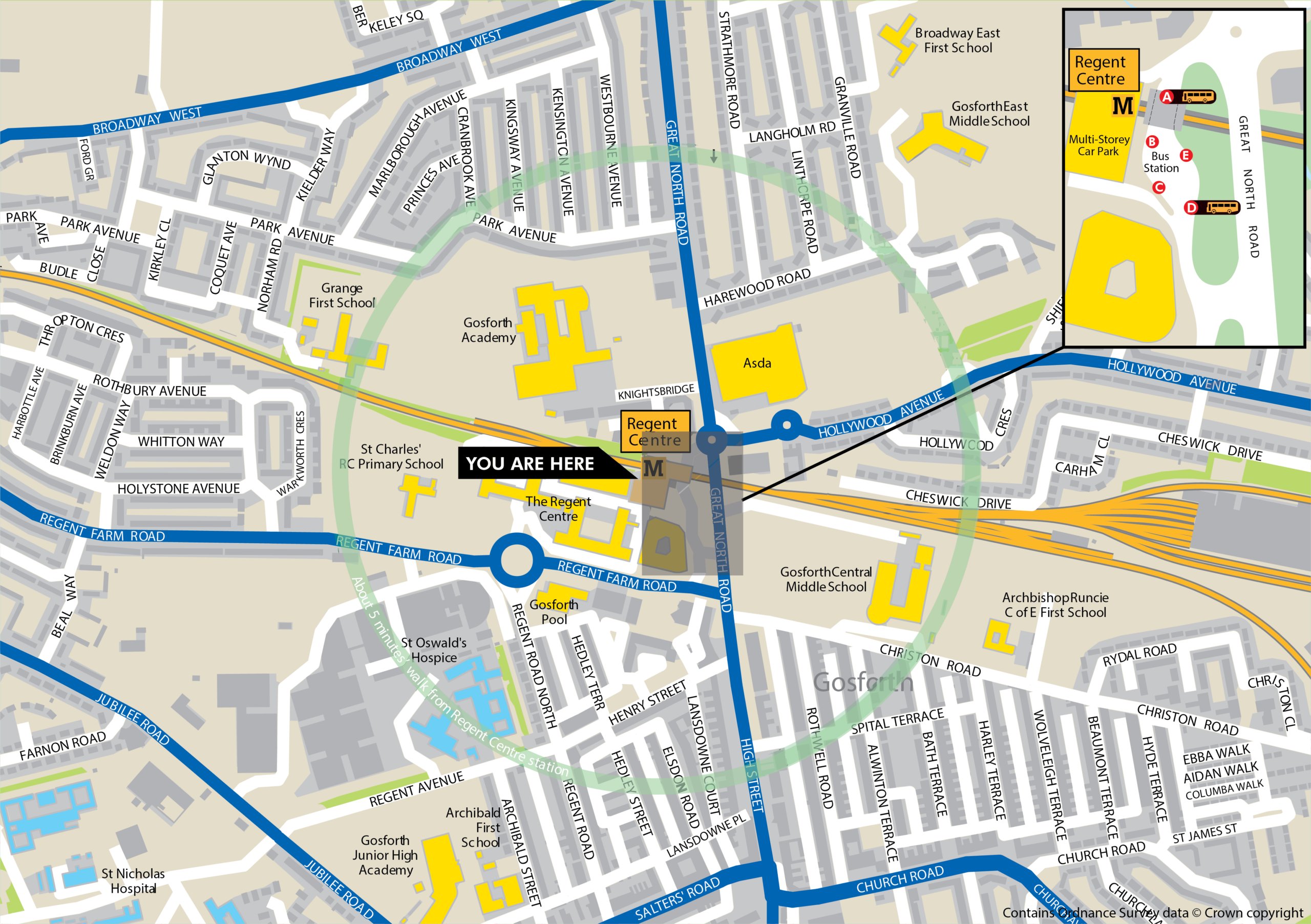 Regent Centre station area map