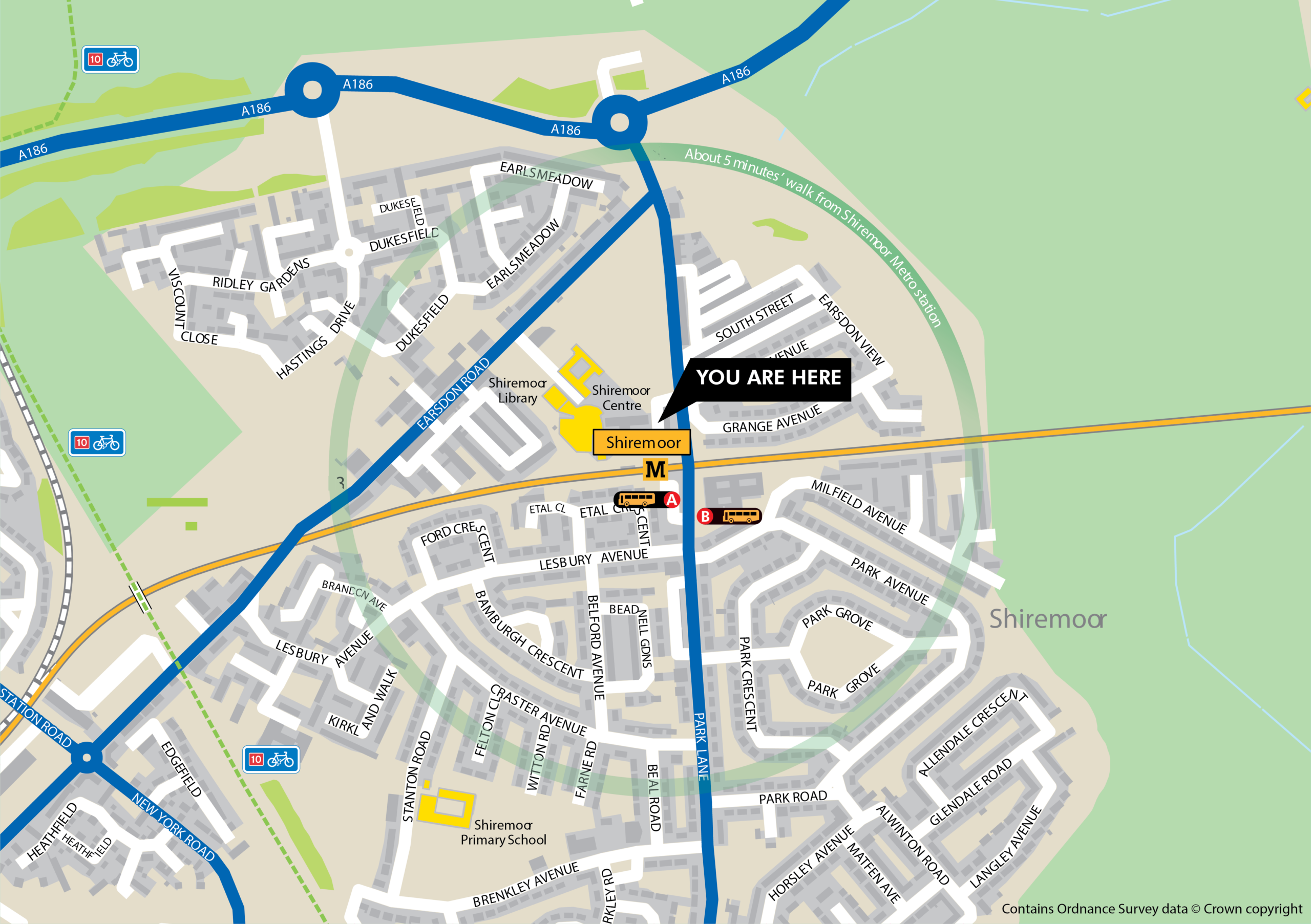 Shiremoor station area map