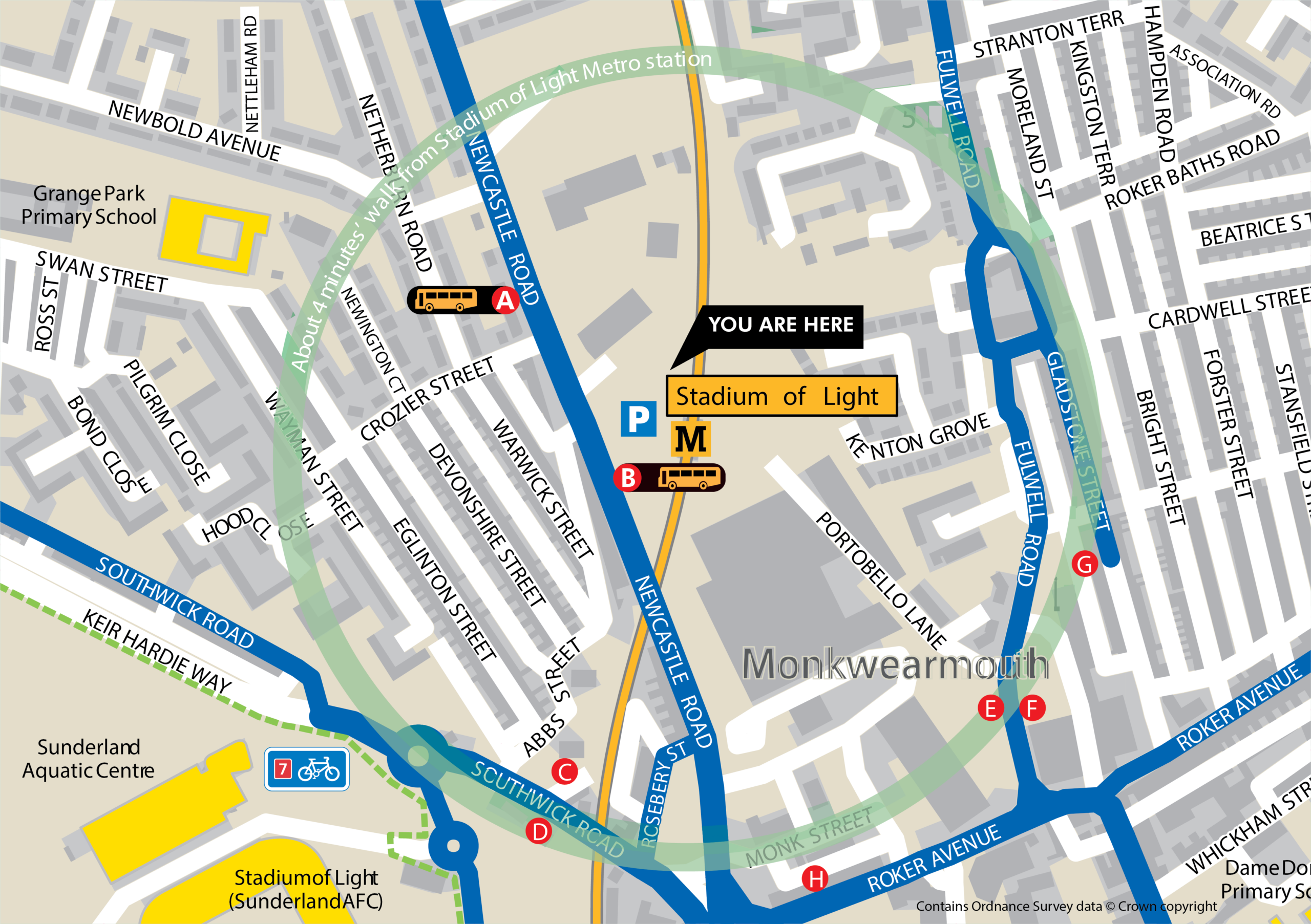 Stadium of Light station area map