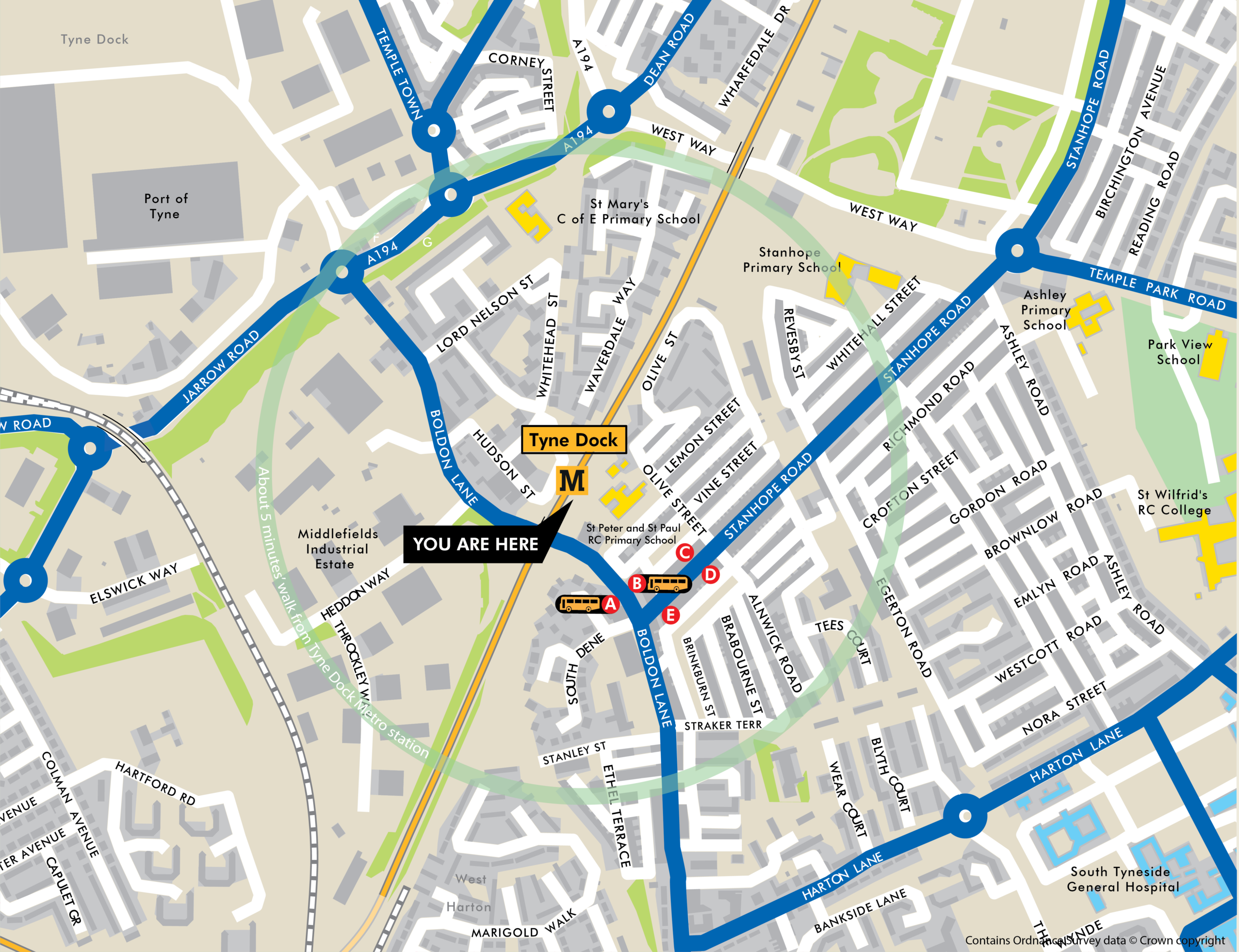 Tyne Dock station area map